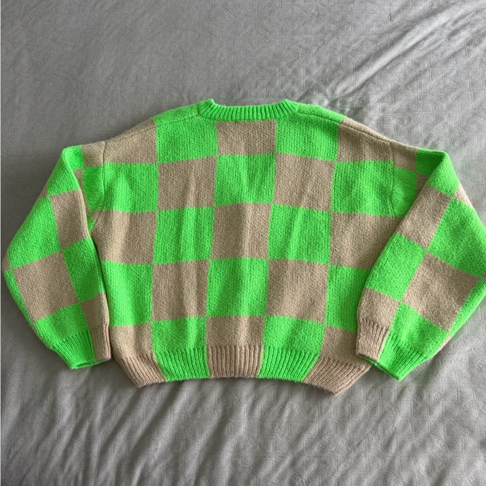 STINE GOYA Vibrant Green and Tan Knit Sweater - Picture 4 of 9